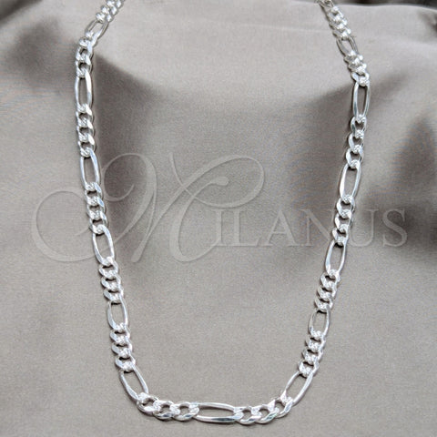 Sterling Silver Basic Necklace, Figaro Design, Diamond Cutting Finish, Silver Finish, 04.431.0001.22