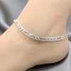 Sterling Silver Basic Anklet, Figaro Design, Diamond Cutting Finish, Silver Finish, 03.431.0001.10