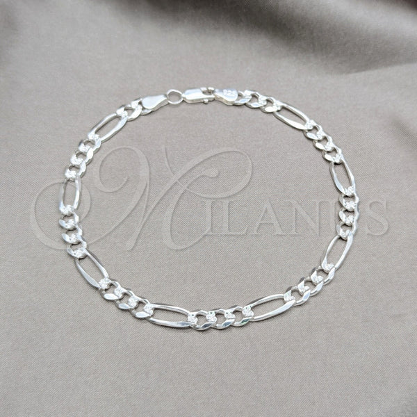 Sterling Silver Basic Anklet, Figaro Design, Diamond Cutting Finish, Silver Finish, 03.431.0001.10