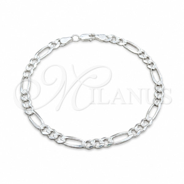 Sterling Silver Basic Anklet, Figaro Design, Diamond Cutting Finish, Silver Finish, 03.431.0001.10 (150 Gauge, 06 MM Thickness, 10 Inches Length)