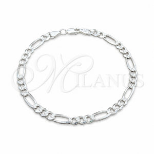 Sterling Silver Basic Anklet, Figaro Design, Diamond Cutting Finish, Silver Finish, 03.431.0001.10 (150 Gauge, 06 MM Thickness, 10 Inches Length)