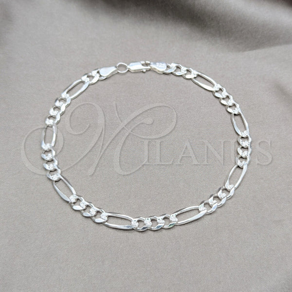 Sterling Silver Basic Anklet, Figaro Design, Diamond Cutting Finish, Silver Finish, 03.431.0001.10 (150 Gauge, 06 MM Thickness, 10 Inches Length)
