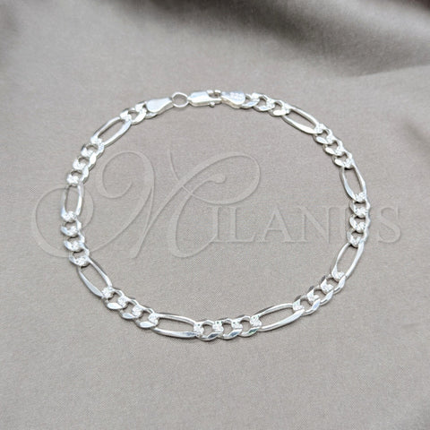Sterling Silver Basic Anklet, Figaro Design, Diamond Cutting Finish, Silver Finish, 03.431.0001.10 (150 Gauge, 06 MM Thickness, 10 Inches Length)