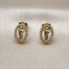 Oro Laminado Stud Earring, Gold Filled Style San Judas Design, with White Cubic Zirconia, Polished, Golden Finish, 02.156.0706
