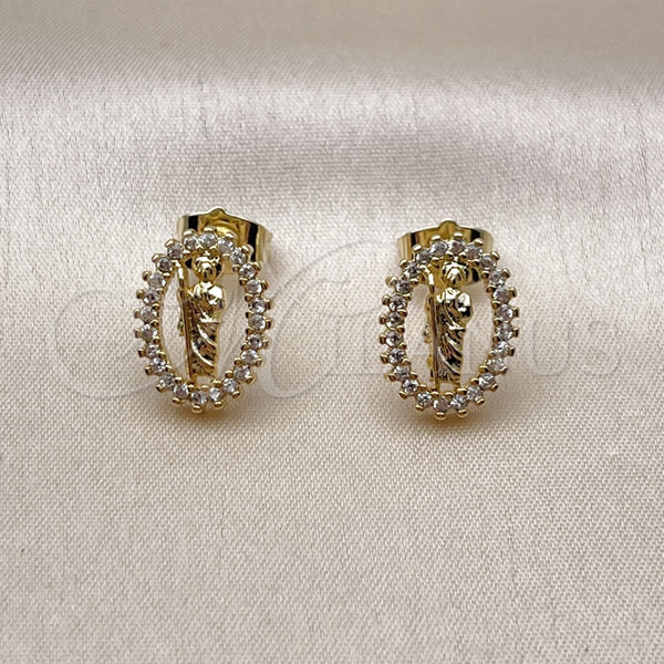 Gold Filled Ring — Stud Earring San Judas Design with White Cubic — alternate product view — SKU 159594 | Oro Laminado anillo — Stud Earring San Judas diseño with blanco Cubic — SKU 159594