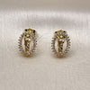 Oro Laminado Stud Earring, Gold Filled Style San Judas Design, with White Cubic Zirconia, Polished, Golden Finish, 02.156.0706