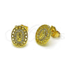 Oro Laminado Stud Earring, Gold Filled Style Guadalupe and Heart Design, with White Micro Pave, Polished, Golden Finish, 02.156.0707