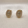 Oro Laminado Stud Earring, Gold Filled Style Guadalupe and Heart Design, with White Micro Pave, Polished, Golden Finish, 02.156.0707