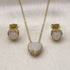 Oro Laminado Earring and Pendant Adult Set, Gold Filled Style Heart and Cluster Design, with White Cubic Zirconia and White Micro Pave, Polished, Golden Finish, 10.156.0526.1