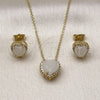 Oro Laminado Earring and Pendant Adult Set, Gold Filled Style Heart and Cluster Design, with White Cubic Zirconia and White Micro Pave, Polished, Golden Finish, 10.156.0526.1