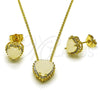 Oro Laminado Earring and Pendant Adult Set, Gold Filled Style Heart and Cluster Design, with White Cubic Zirconia and White Micro Pave, Polished, Golden Finish, 10.156.0526.1