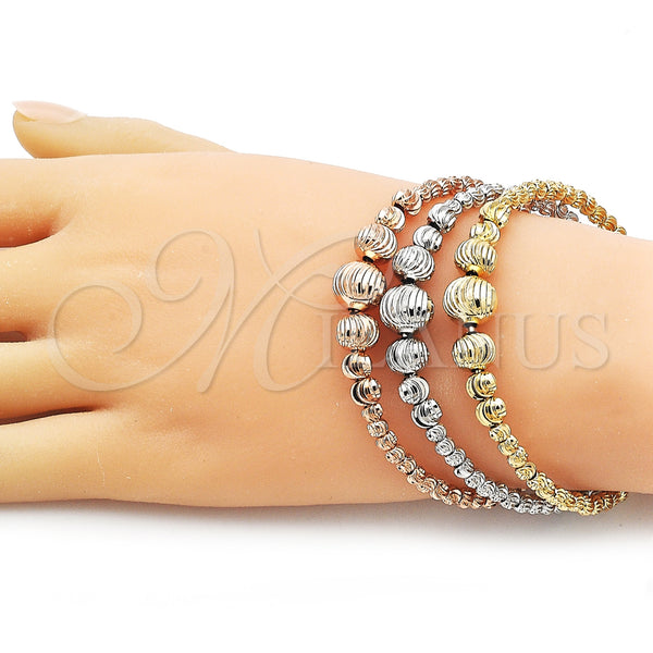 Gold Filled Jewelry — Trio Bangle Ball Design Diamond Cutting Tricolor 07. — alternate product view — SKU 159608 | Oro Laminado joyería — Trio Bangle Ball diseño Diamond Cutting Tricolor 07. — SKU 159608