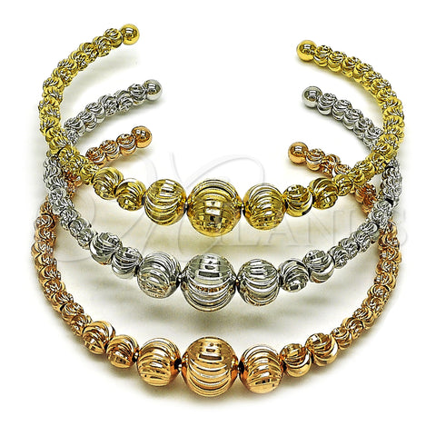 Oro Laminado Trio Bangle, Gold Filled Style Ball Design, Diamond Cutting Finish, Tricolor, 07.282.0019 (10 MM Thickness, One size fits all)