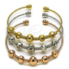 Oro Laminado Trio Bangle, Gold Filled Style Ball and Disco Design, Diamond Cutting Finish, Tricolor, 07.282.0020