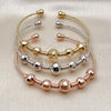 Oro Laminado Trio Bangle, Gold Filled Style Ball and Disco Design, Diamond Cutting Finish, Tricolor, 07.282.0020 (Thickness, One size fits all)