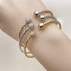 Oro Laminado Trio Bangle, Gold Filled Style Ball Design, with White Micro Pave, Diamond Cutting Finish, Tricolor, 07.282.0022 (08 MM Thickness, One size fits all)