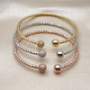 Oro Laminado Trio Bangle, Gold Filled Style Ball Design, with White Micro Pave, Diamond Cutting Finish, Tricolor, 07.282.0022 (08 MM Thickness, One size fits all)