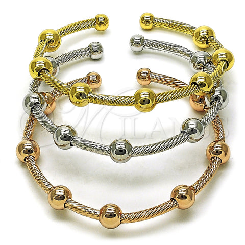 Oro Laminado Trio Bangle, Gold Filled Style and Ball Polished, Tricolor, 07.282.0023