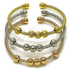 Oro Laminado Trio Bangle, Gold Filled Style and Ball Diamond Cutting Finish, Tricolor, 07.282.0024