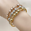 Oro Laminado Trio Bangle, Gold Filled Style Twist and Ball Design, Diamond Cutting Finish, Tricolor, 07.282.0024 (08 MM Thickness, One size fits all)