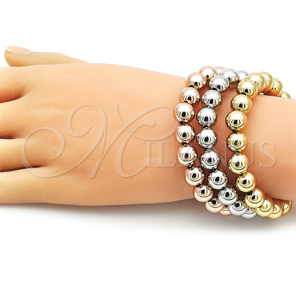 Gold Filled Jewelry — Trio Bangle Ball and Hollow Design Polished Tricolor — alternate product view — SKU 159616 | Oro Laminado joyería — Trio Bangle Ball and Hollow diseño pulido Tricolor — SKU 159616