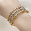 Oro Laminado Trio Bangle, Gold Filled Style Twist and Ball Design, Polished, Tricolor, 07.282.0028 (Thickness, One size fits all)