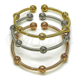 Gold Filled Jewelry — Trio Bangle Twist and Ball Design Polished Tricolor — main product view — SKU 159617 | Oro Laminado joyería — Trio Bangle Twist and Ball diseño pulido Tricolor — SKU 159617