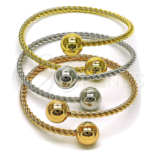 Oro Laminado Trio Bangle, Gold Filled Style and Ball Polished, Tricolor, 07.282.0029