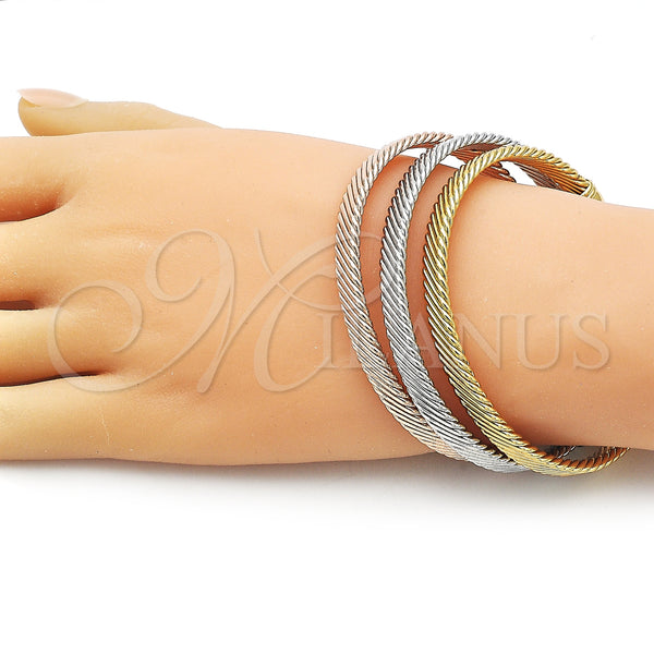 Gold Filled Jewelry — Trio Bangle Twist Design Polished Tricolor 07. 06 — alternate product view — SKU 159619 | Oro Laminado joyería — Trio Bangle Twist diseño pulido Tricolor 07. 06 — SKU 159619