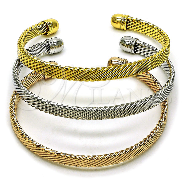 Gold Filled Jewelry — Trio Bangle Twist Design Polished Tricolor 07. 06 — main product view — SKU 159619 | Oro Laminado joyería — Trio Bangle Twist diseño pulido Tricolor 07. 06 — SKU 159619