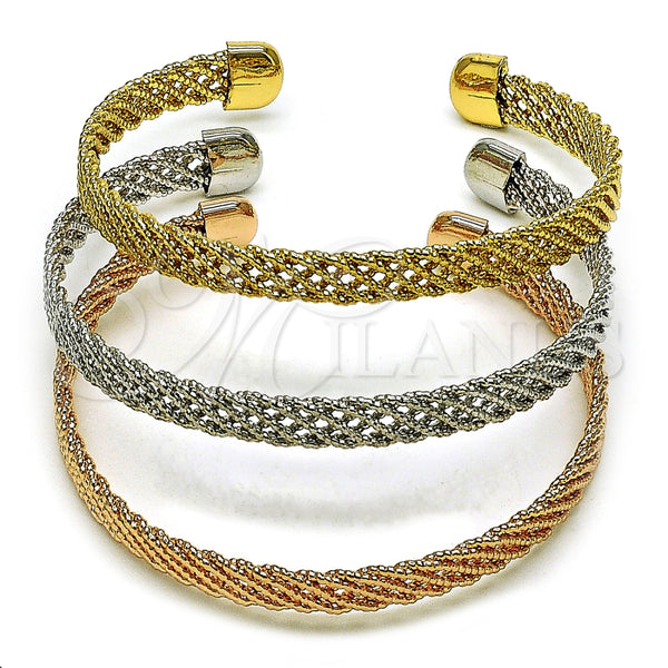 Oro Laminado Trio Bangle, Gold Filled Style Diamond Cutting Finish, Tricolor, 07.282.0032