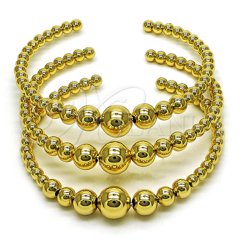 Oro Laminado Trio Bangle, Gold Filled Style Ball and Hollow Design, Polished, Golden Finish, 07.282.0012.1 (Thickness, One size fits all)