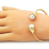 Oro Laminado Individual Bangle, Gold Filled Style Flower and Ball Design, with Ivory Pearl, Polished, Golden Finish, 07.282.0035