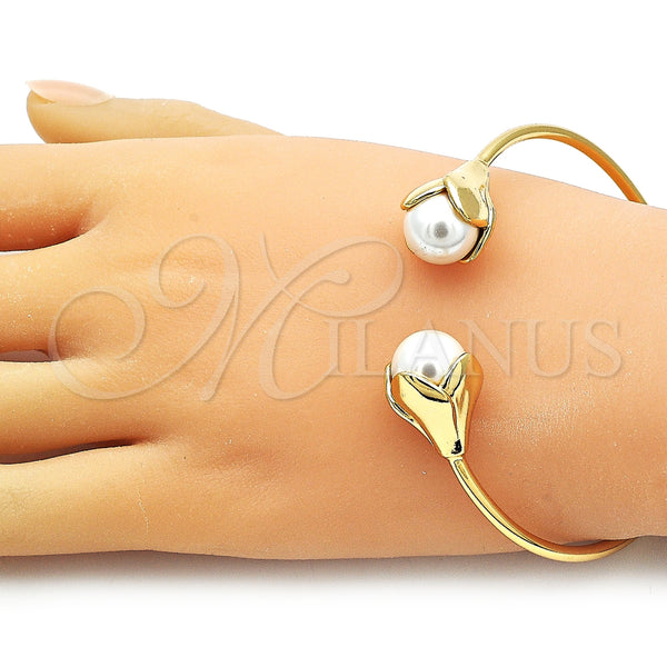 Gold Filled Jewelry — Individual Bangle Flower and Ball Design with Ivory — alternate product view — SKU 159626 | Oro Laminado joyería — Individual Bangle flor and Ball diseño with Ivory — SKU 159626