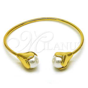 Gold Filled Jewelry — Individual Bangle Flower and Ball Design with Ivory — main product view — SKU 159626 | Oro Laminado joyería — Individual Bangle flor and Ball diseño with Ivory — SKU 159626
