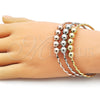 Oro Laminado Trio Bangle, Gold Filled Style Ball and Twist Design, Polished, Tricolor, 07.282.0040