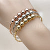 Oro Laminado Trio Bangle, Gold Filled Style Ball and Twist Design, Polished, Tricolor, 07.282.0040