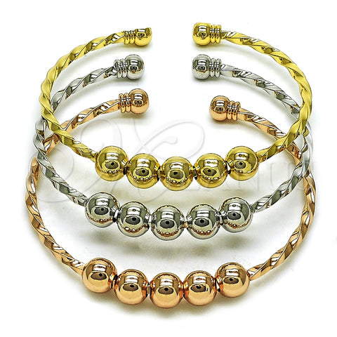 Oro Laminado Trio Bangle, Gold Filled Style Ball and Twist Design, Polished, Tricolor, 07.282.0040