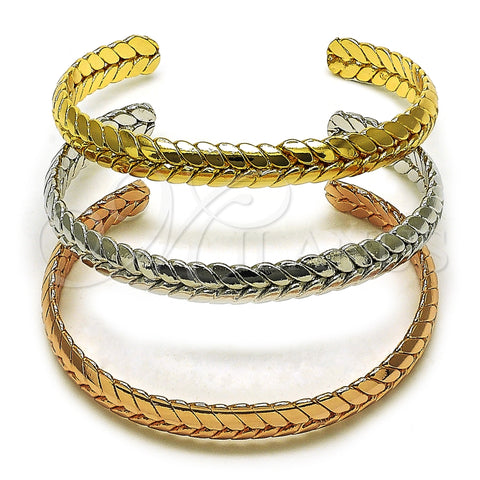 Oro Laminado Trio Bangle, Gold Filled Style Polished, Tricolor, 07.282.0041