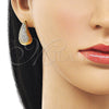 Oro Laminado Stud Earring, Gold Filled Style Teardrop Design, with White Cubic Zirconia, Polished, Golden Finish, 02.282.0029
