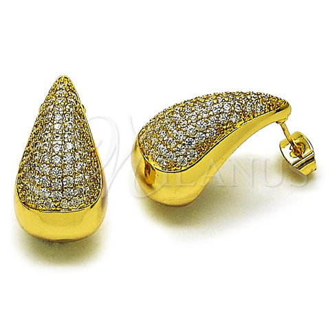 Oro Laminado Stud Earring, Gold Filled Style Teardrop Design, with White Cubic Zirconia, Polished, Golden Finish, 02.282.0029