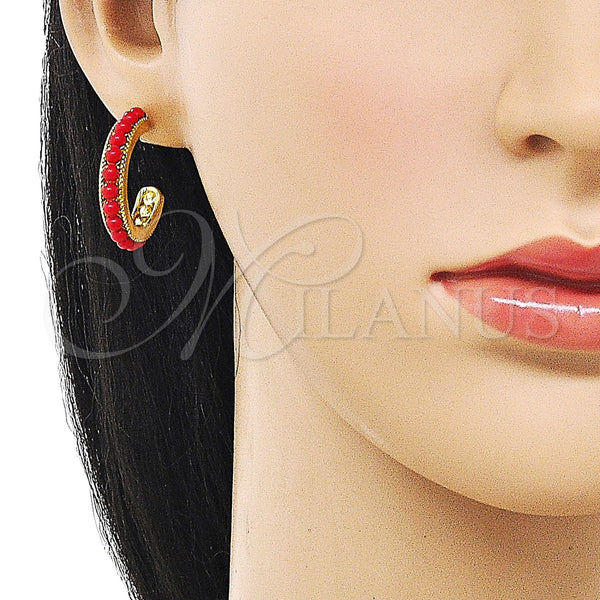 Gold Filled Hoop Earrings — Small Hoop with Garnet Pearl Polished 02. — alternate product view — SKU 159647 | Oro Laminado aretes de aro — aro pequeño with Garnet Pearl pulido 02. — SKU 159647