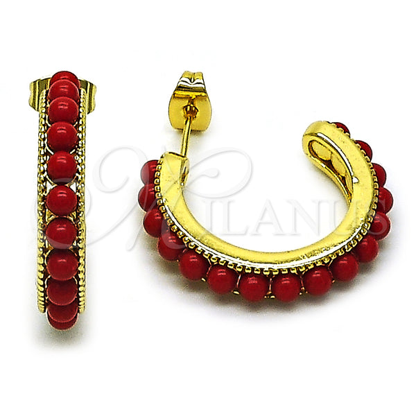 Gold Filled Hoop Earrings — Small Hoop with Garnet Pearl Polished 02. — main product view — SKU 159647 | Oro Laminado aretes de aro — aro pequeño with Garnet Pearl pulido 02. — SKU 159647