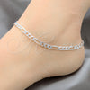 Sterling Silver Basic Anklet, Figaro Design, Diamond Cutting Finish, Silver Finish, 03.431.0002.10