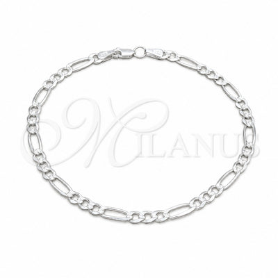 Sterling Silver Basic Anklet, Figaro Design, Diamond Cutting Finish, Silver Finish, 03.431.0002.10 (120 Gauge for wholesale, main product view