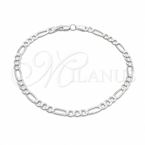 Sterling Silver Basic Anklet, Figaro Design, Diamond Cutting Finish, Silver Finish, 03.431.0002.10 (120 Gauge, 06 MM Thickness, 10 Inches Length)