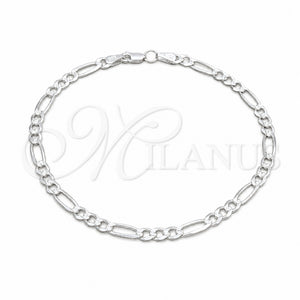 Sterling Silver Basic Anklet, Figaro Design, Diamond Cutting Finish, Silver Finish, 03.431.0002.10 (120 Gauge, 06 MM Thickness, 10 Inches Length)
