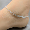 Sterling Silver Basic Anklet, Figaro Design, Diamond Cutting Finish, Silver Finish, 03.431.0003.10 (100 Gauge, 04 MM Thickness, 10 Inches Length)