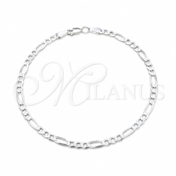 Sterling Silver Basic Anklet, Figaro Design, Diamond Cutting Finish, Silver Finish, 03.431.0003.10 (100 Gauge, 04 MM Thickness, 10 Inches Length)