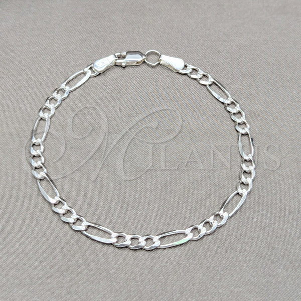 Sterling Silver Basic Bracelet, Figaro Design, Diamond Cutting Finish, Silver Finish, 03.431.0003.07 (04 MM Thickness, 7 Inches Length)